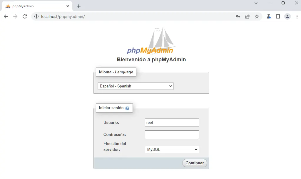 PHPMyAdmin windows localhost
